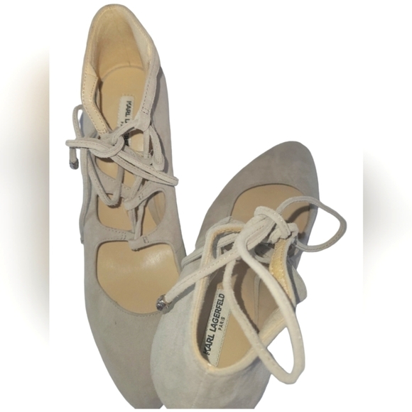 Karl Lagerfeld Jasmin Suede Lace-Up Neutral Pumps Sz 9 - Picture 7 of 11